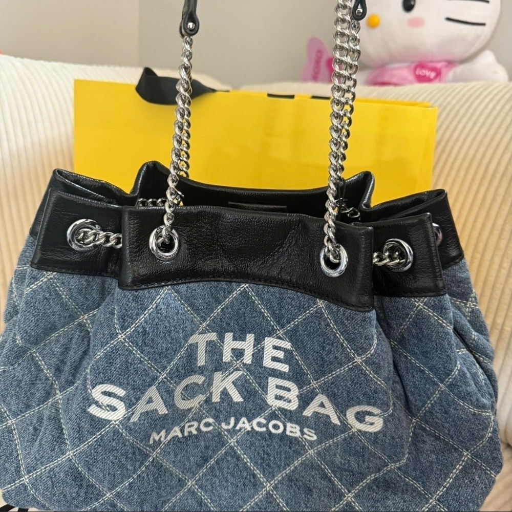 Marc Jacobs The Sack Bag Quilted Denim Large With Chain Strap Brand New!